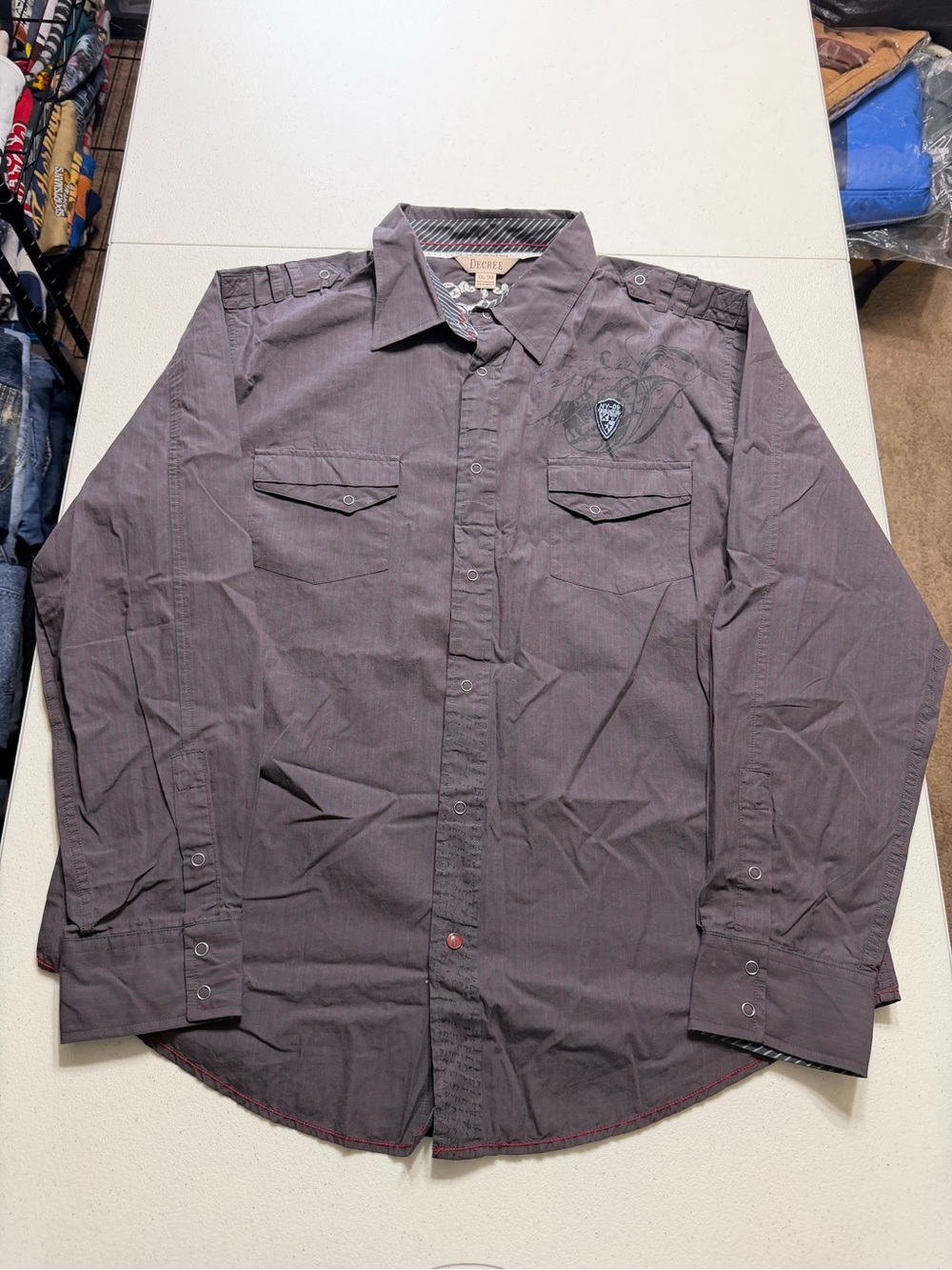 Decree Shirt Men 2XL Gray Striped Long Sleeve Button Down Western JC Penny’s New